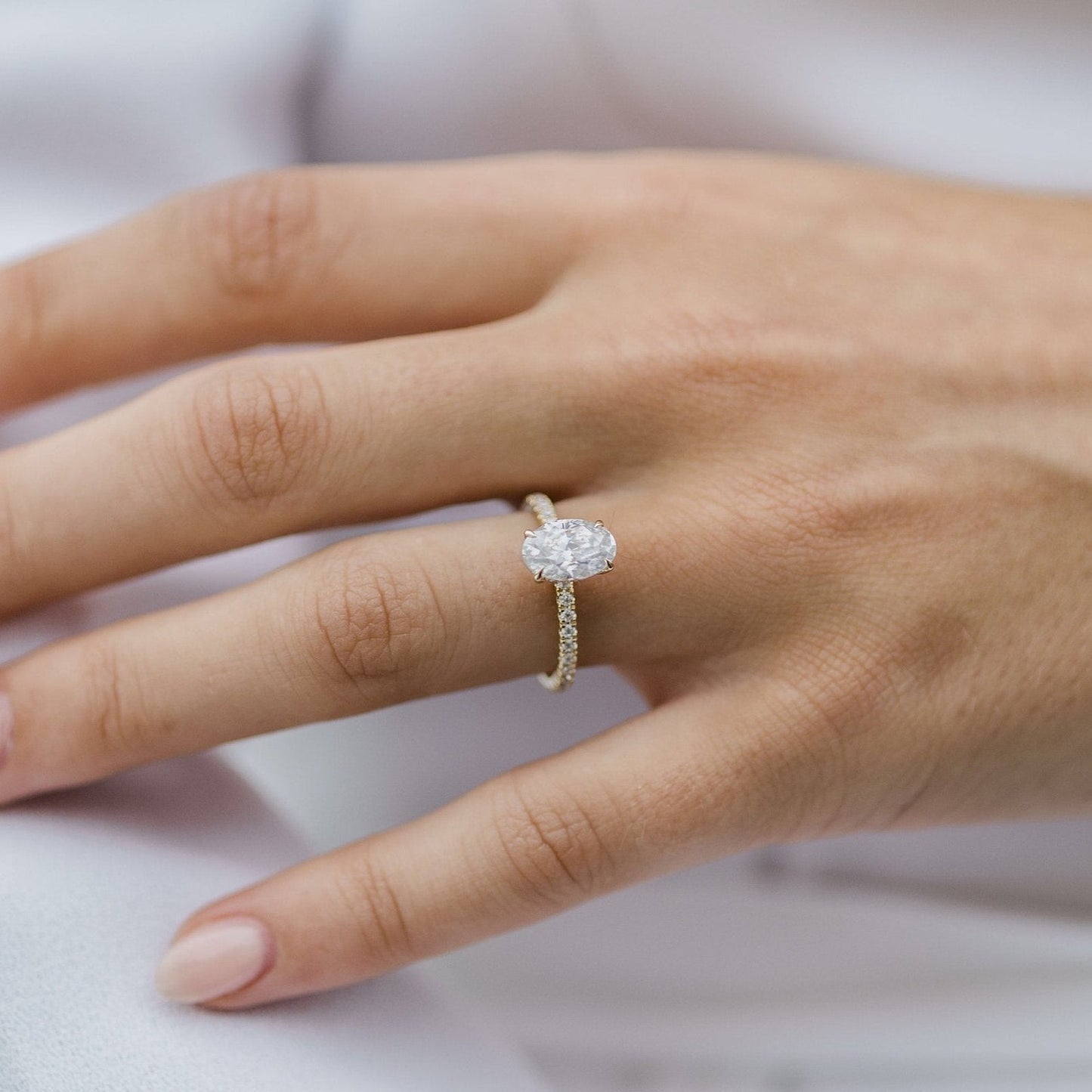 1.85 CT Oval Pave Lab Grown Diamond Engagement Ring