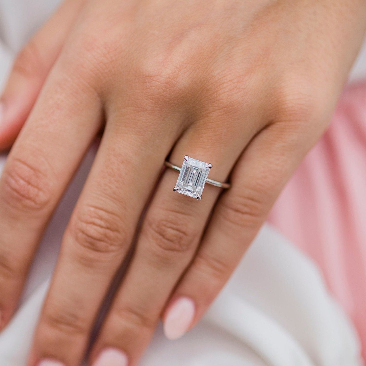 2.6 CT Emerald Solitaire Lab Grown Diamond Engagement Ring