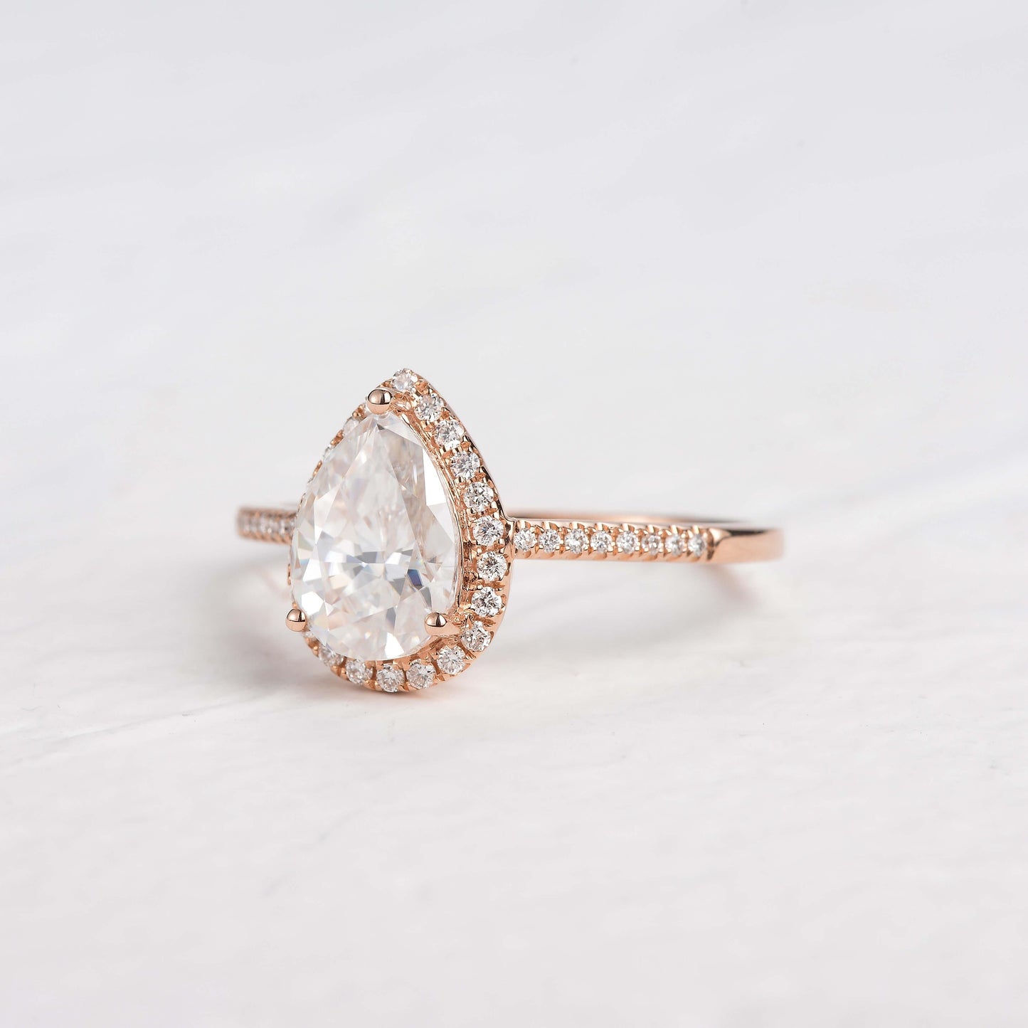 1.25 CT Pear Cut Halo Pave Moissanite Engagement Ring