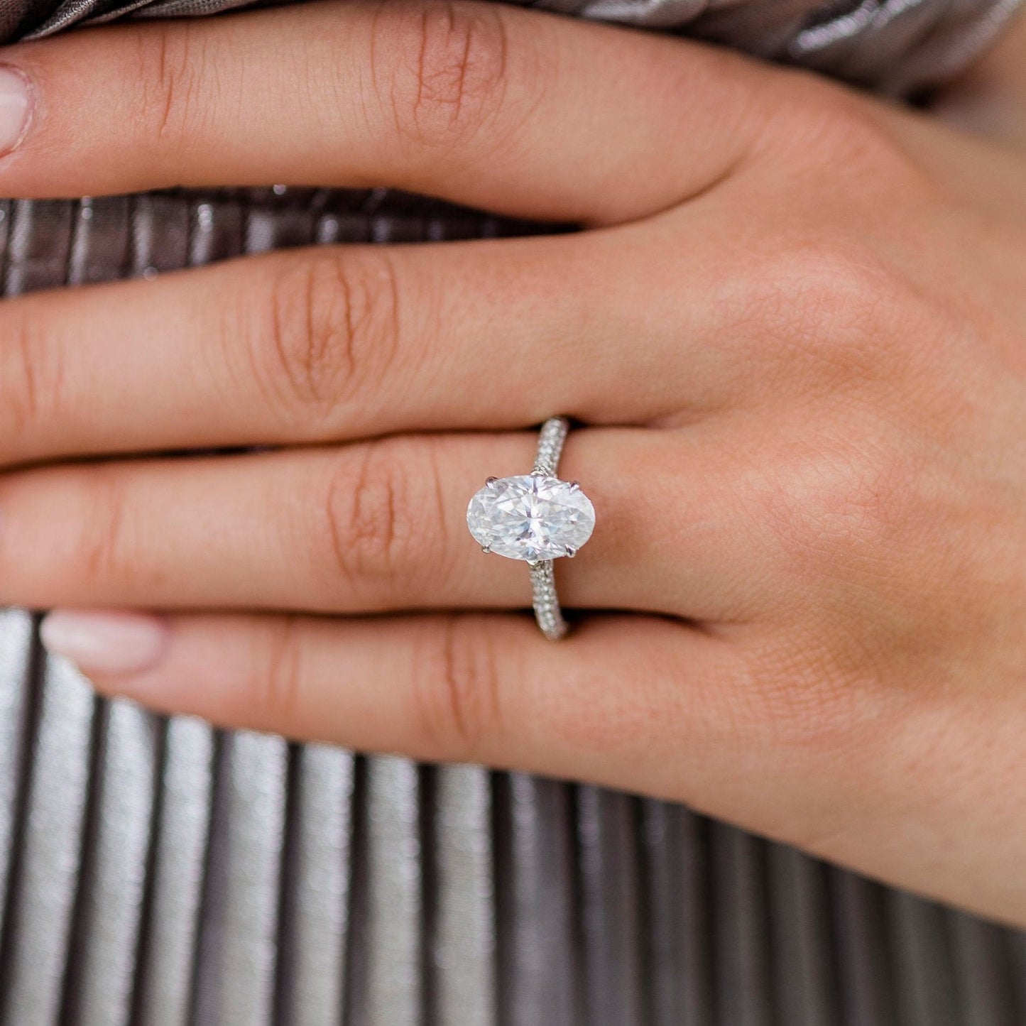 3.4 CT Oval Pave Lab Grown Diamond Engagement Ring