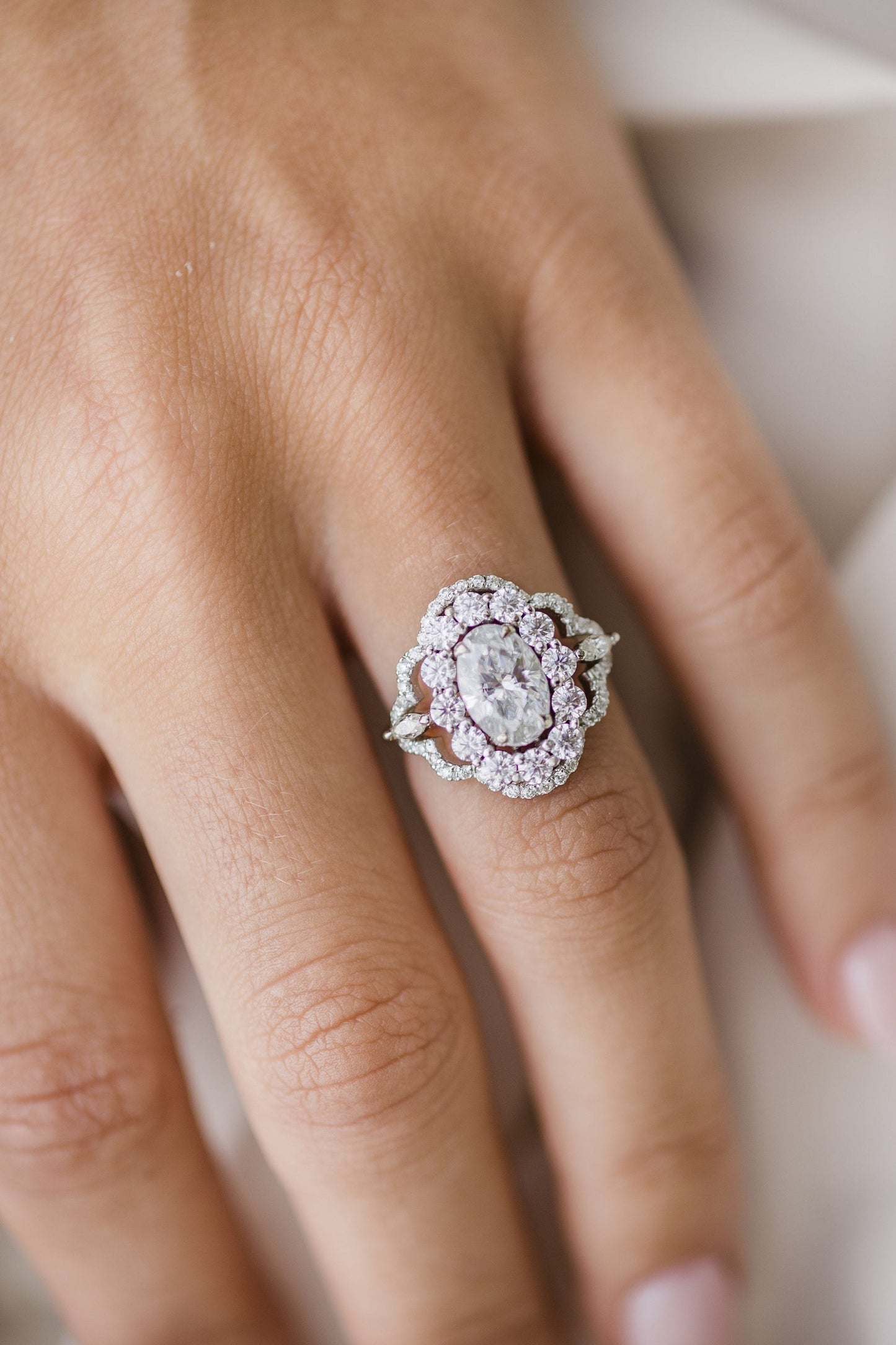 1.85 CT Oval Art Deco Halo Moissanite Engagement Ring