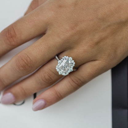 3.4 CT Radiant Halo & Pave Lab Grown Diamond Engagement Ring