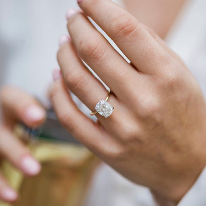 3.2 CT Elongated Cushion Hidden Halo Lab Grown Diamond Engagement Ring