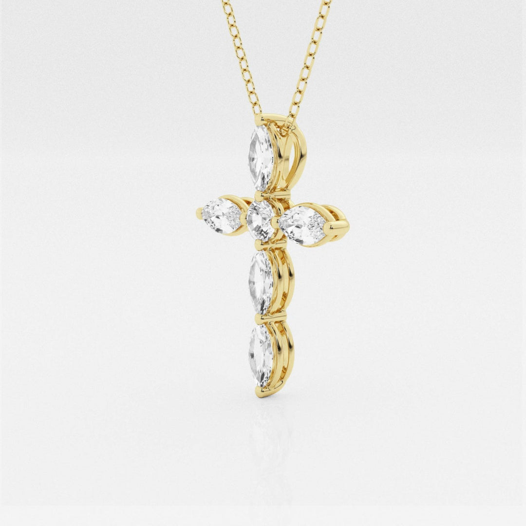 1 Carats Round & Marquise Shape Moissanite Cross Pendant Necklace