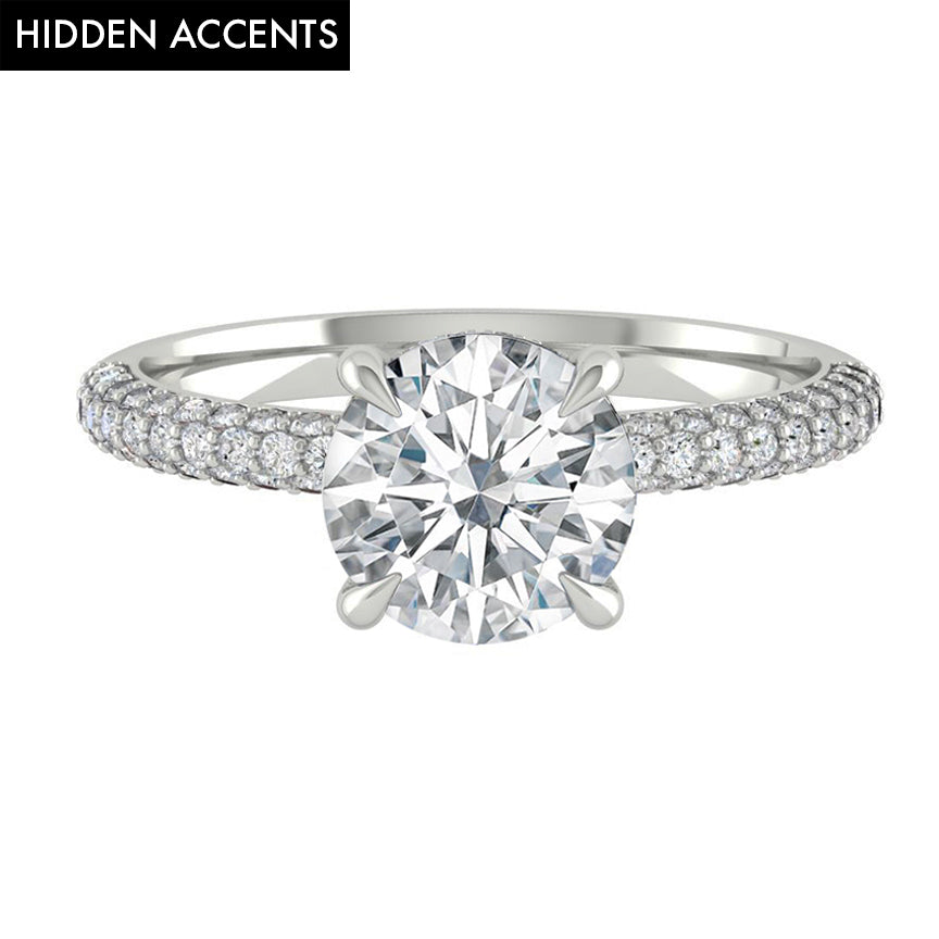 1.85 CT Round Cut Hidden Halo Pave Moissanite Engagement Ring