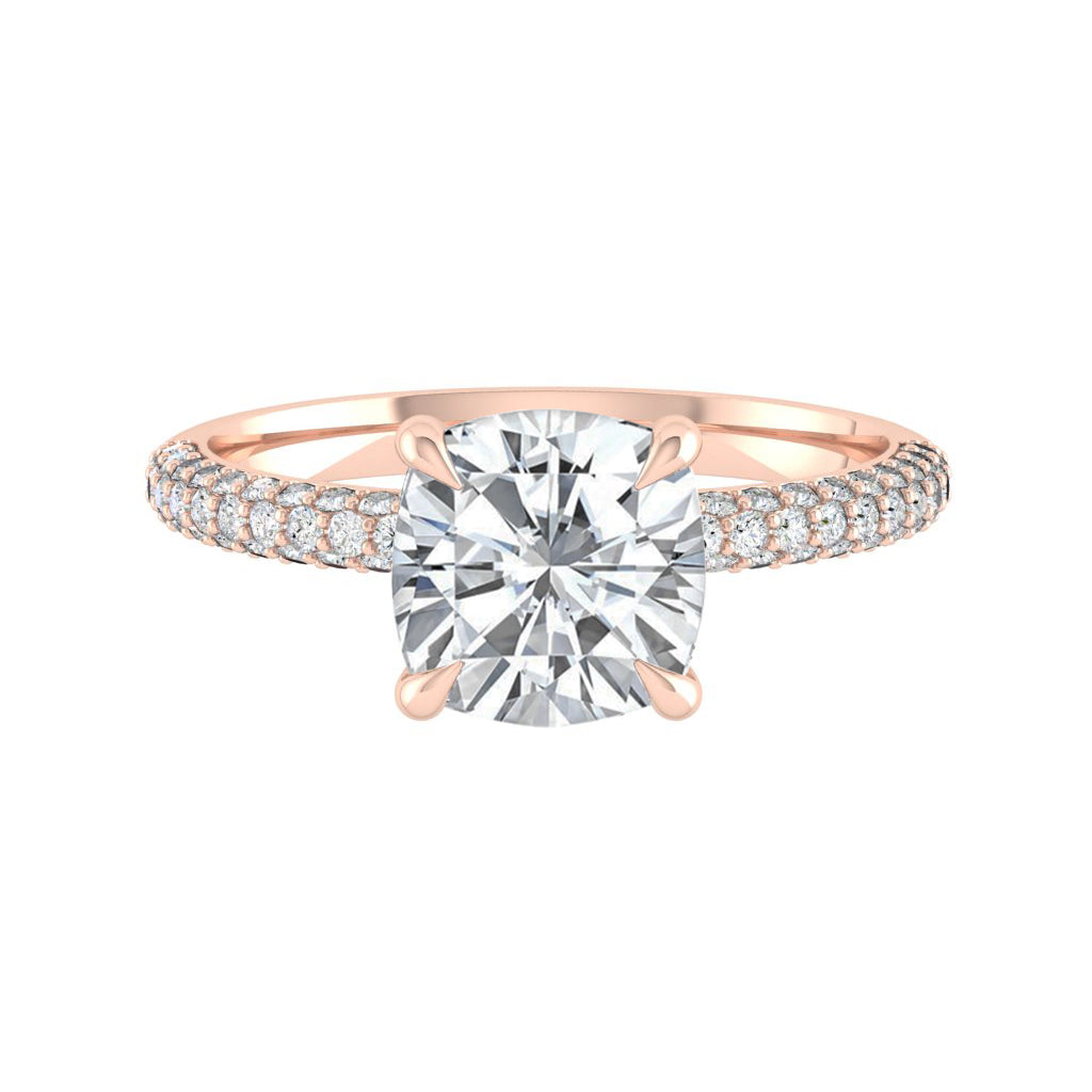 1.7 CT Cushion Hidden Halo Pave Moissanite Engagement Ring