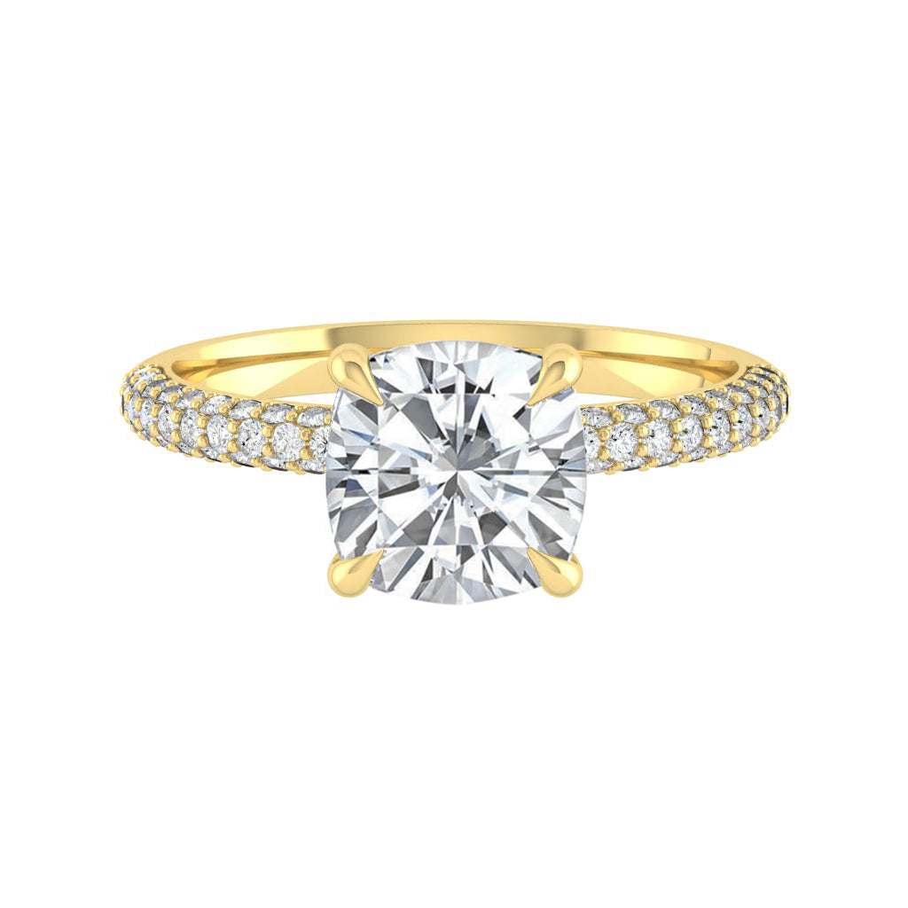 1.7 CT Cushion Hidden Halo Pave Moissanite Engagement Ring