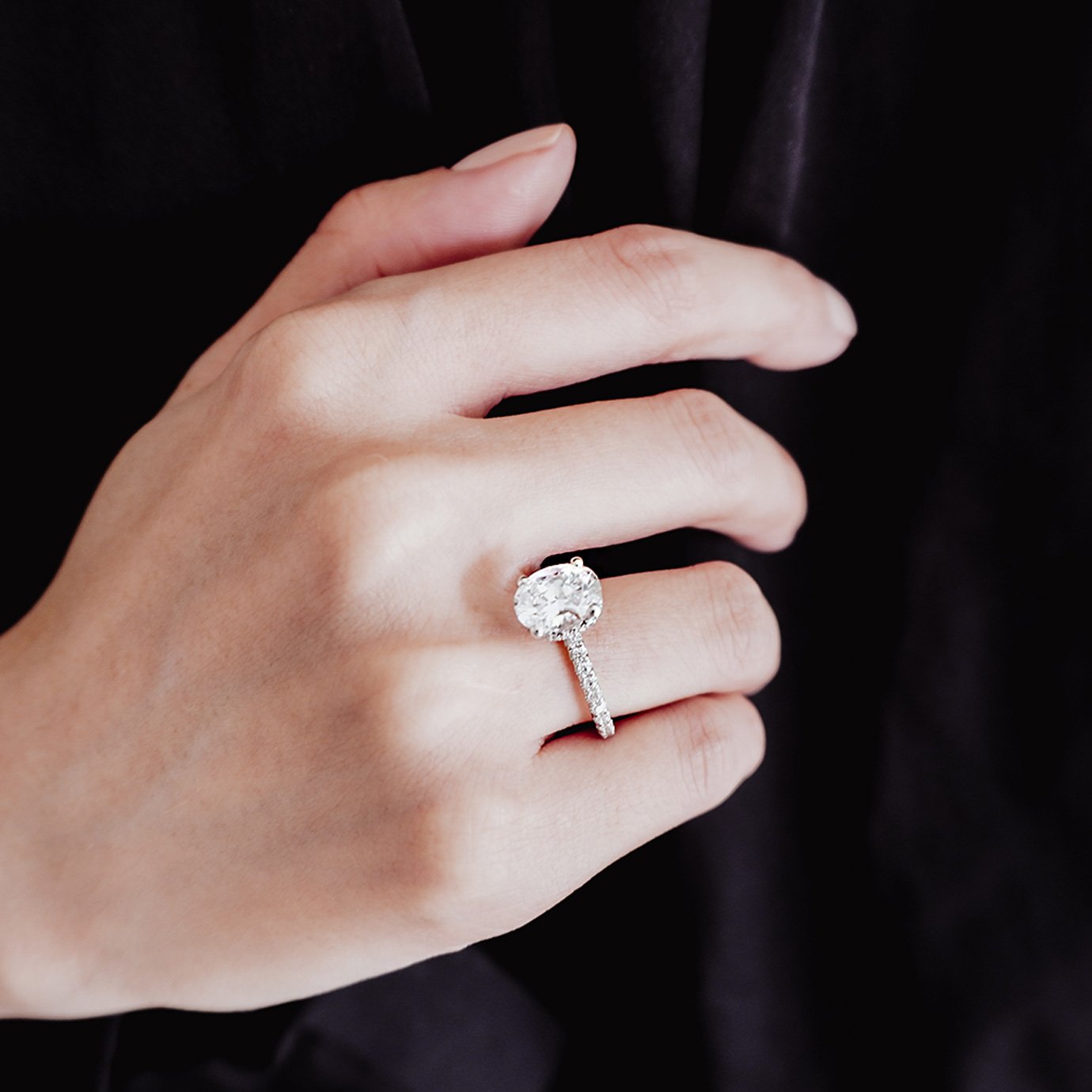 2.50 CT Oval Shaped Moissanite Hidden Halo Engagement Ring