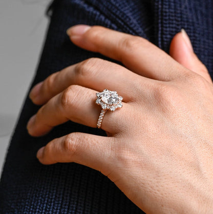 Stunning 1.0 - 2.0 CT Oval Moissanite Engagement Ring with Pave & Halo Design 4