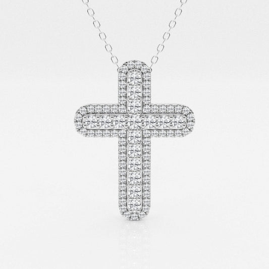 0.76 TCW Round Shape Moissanite Cross Pendant Necklace