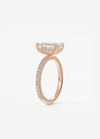 Emerald Hidden Halo Pave Lab Grown Diamond Engagement Ring