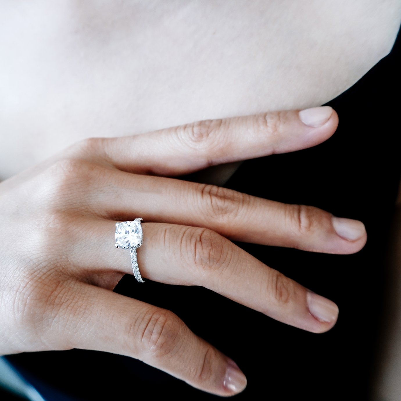 2.0 CT Cushion Shaped Moissanite Hidden Halo Engagement Ring