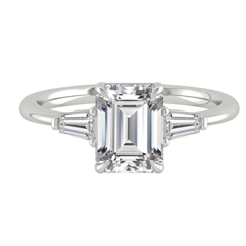 1.9 CT Emerald Cut Three Stone Moissanite Engagement Ring