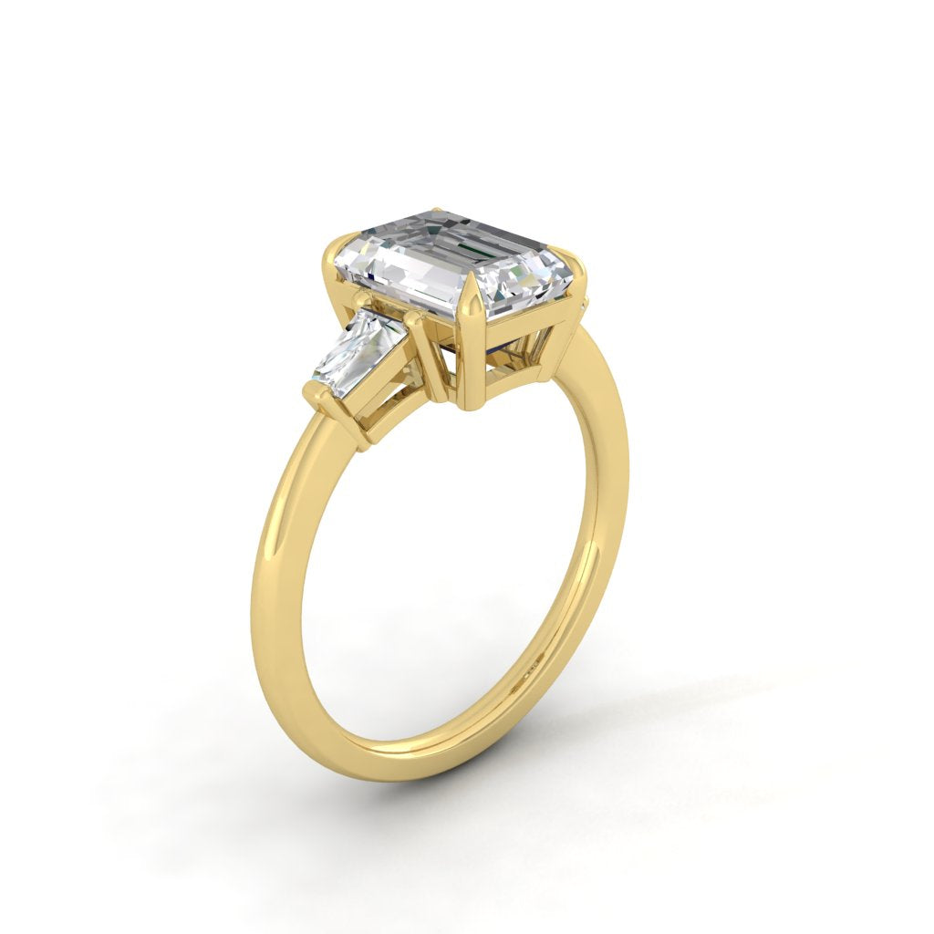 1.9 CT Emerald Cut Three Stone Moissanite Engagement Ring