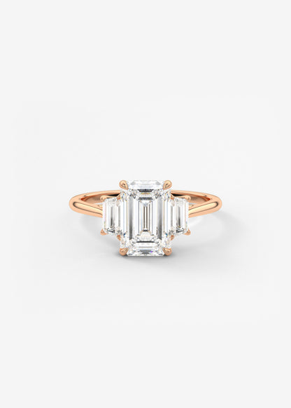 Emerald Three Stone Lab Grown Diamond Engagement Ring