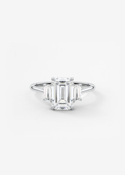 Emerald Three Stone Lab Grown Diamond Engagement Ring