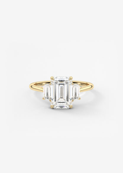 Emerald Three Stone Lab Grown Diamond Engagement Ring