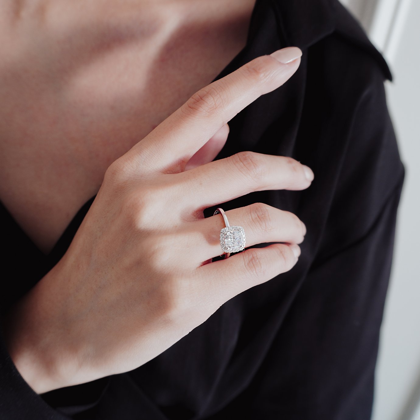 1.50 CT Cushion Shaped Moissanite Halo Engagement Ring