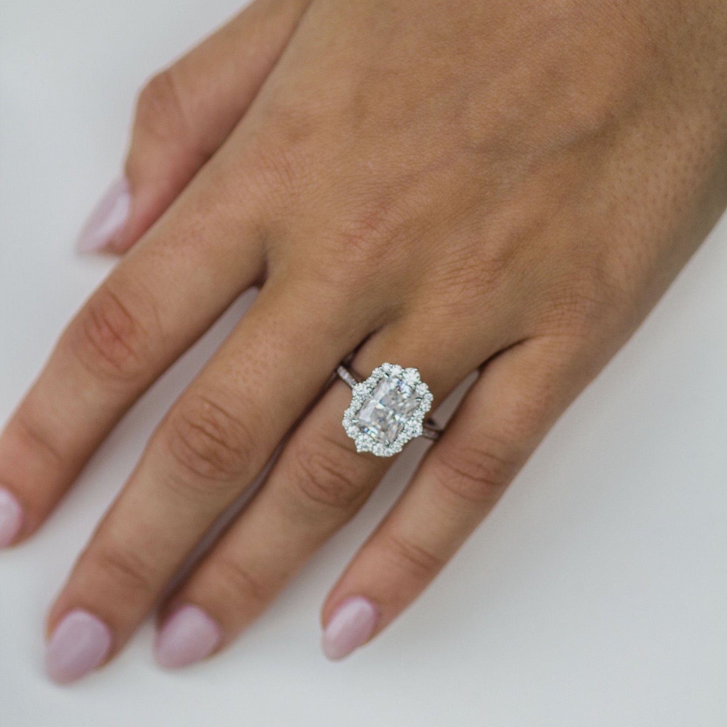 3.4 CT Radiant Halo & Pave Lab Grown Diamond Engagement Ring