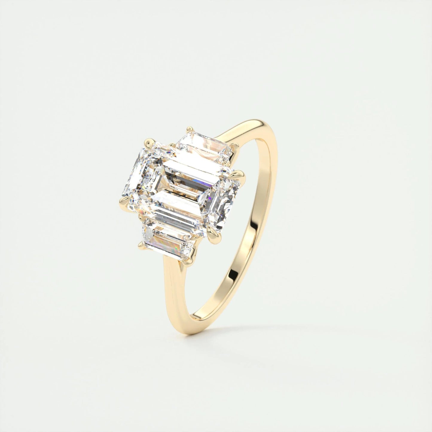 1.91 CT Emerald Cut Three Stone Moissanite Engagement Ring