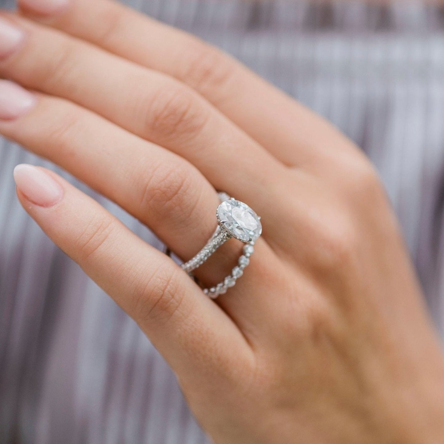 3.4 CT Oval Pave Lab Grown Diamond Engagement Ring