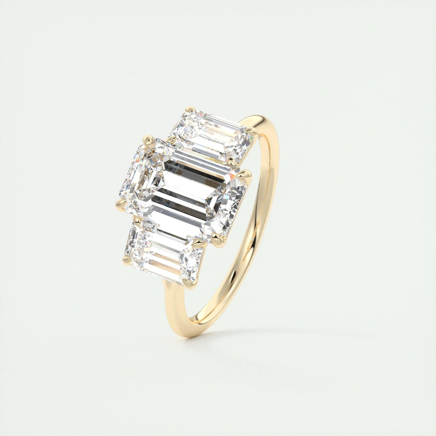 1.91 CT Emerald Cut Three Stone Moissanite Engagement Ring