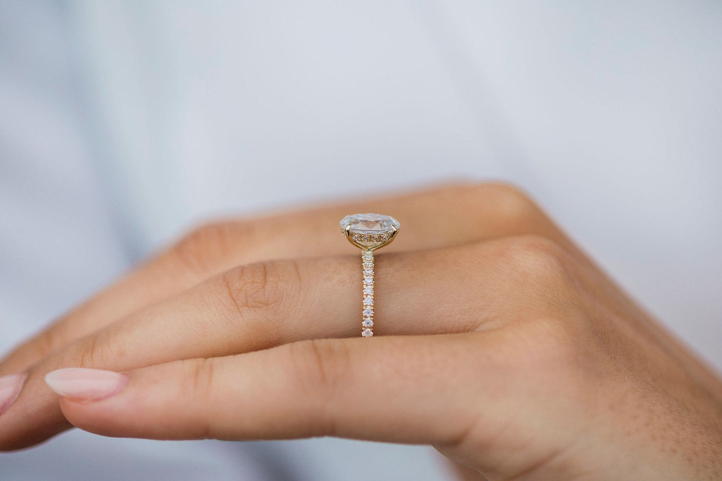 1.85 CT Oval Solitaire Hidden Halo & Pave Moissanite Engagement Ring