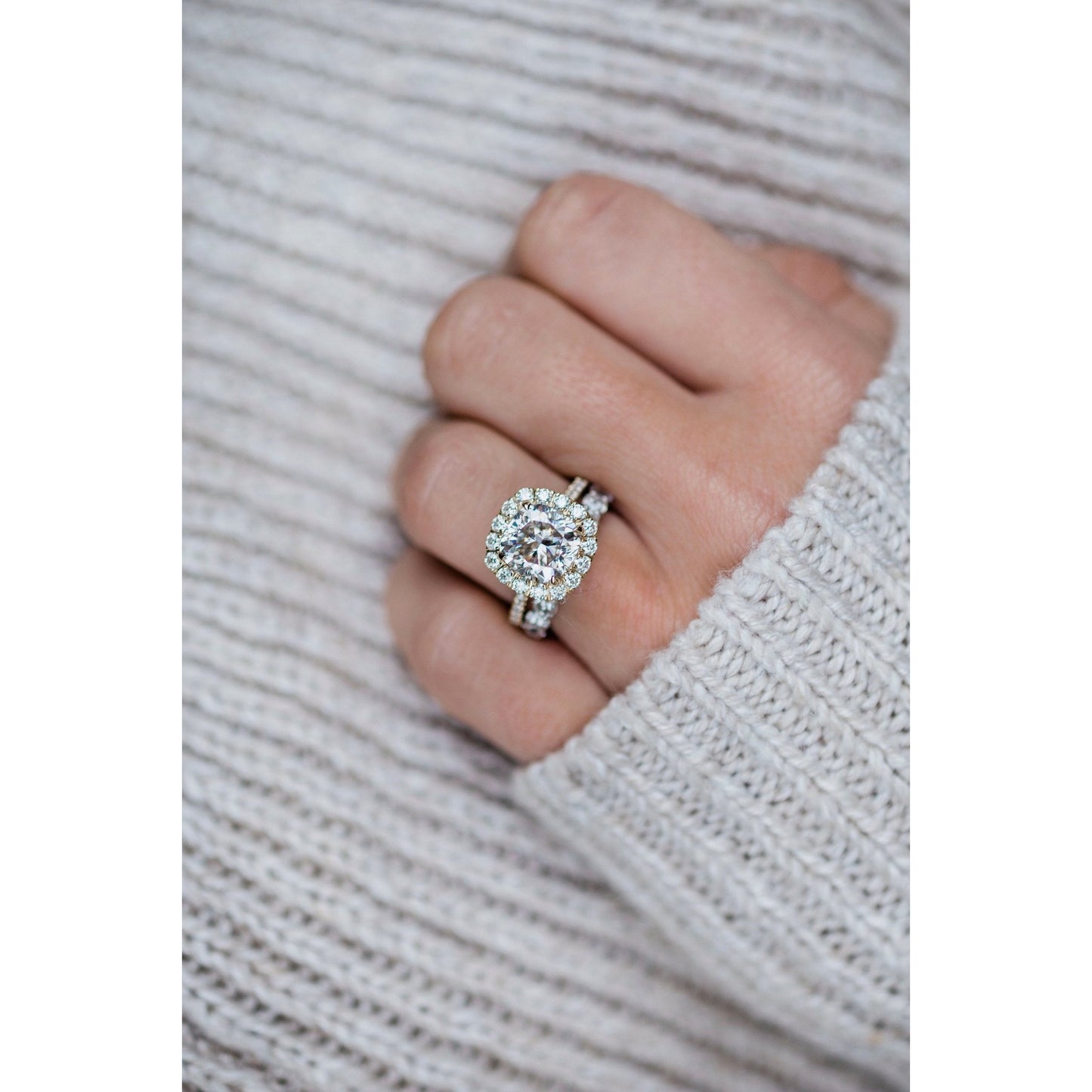 4.0 CT Cushion Halo & Pave Moissanite Engagement Ring