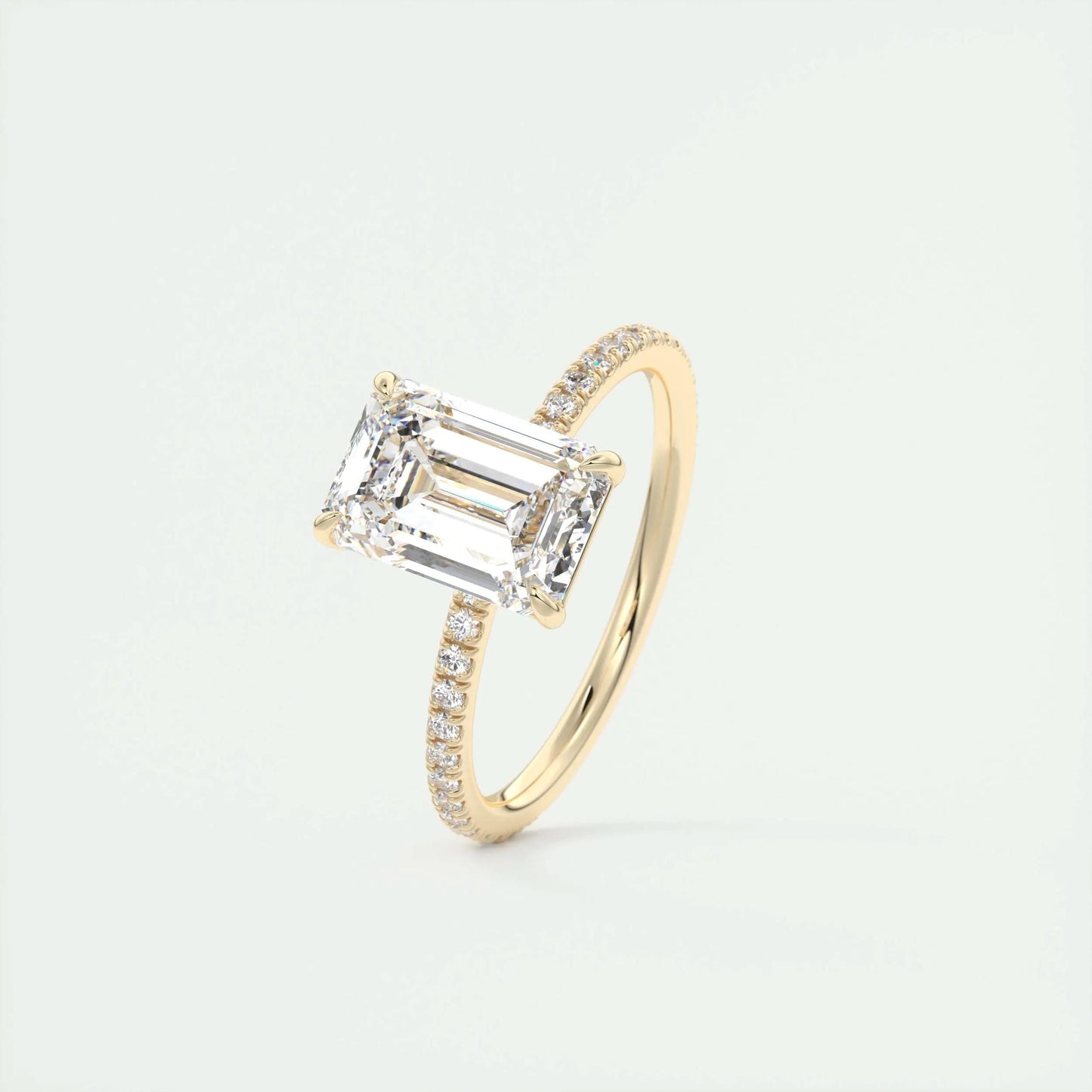 1.91 CT Emerald Cut Solitaire Pave Moissanite Engagement Ring