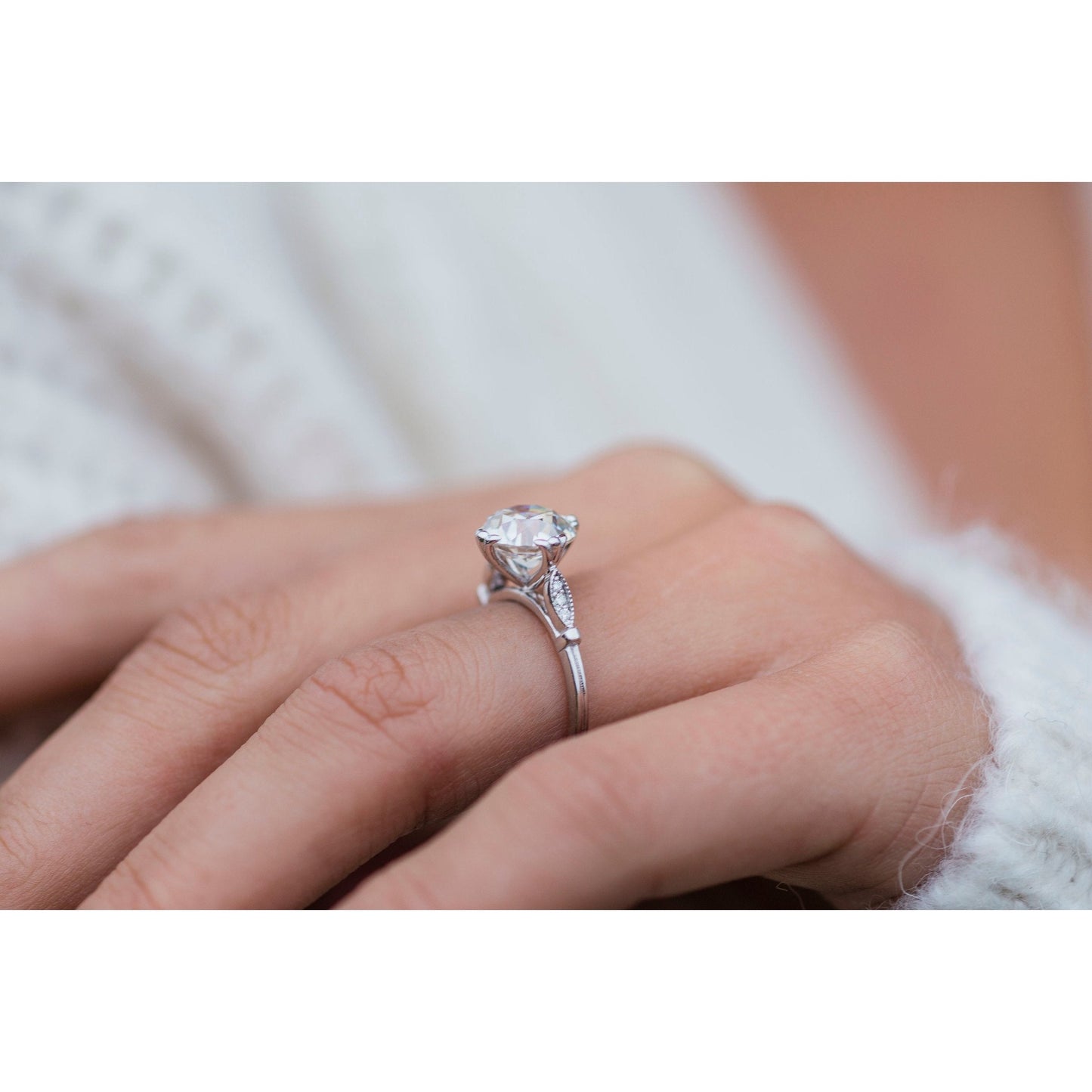 2.50 CT Old Mine Round Solitaire Moissanite Engagement Ring