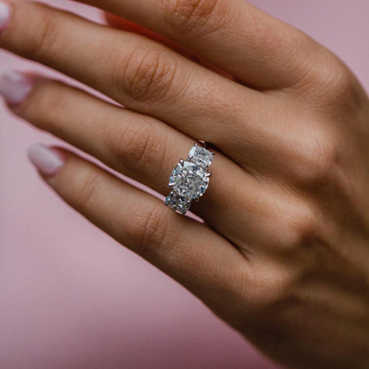 3.1 CT Cushion Three Stone Moissanite Engagement Ring