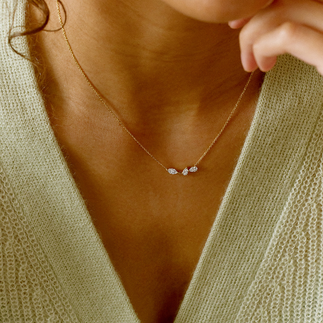 0.48 TCW Pear & Marquise Shape Moissanite Three Stone Necklace