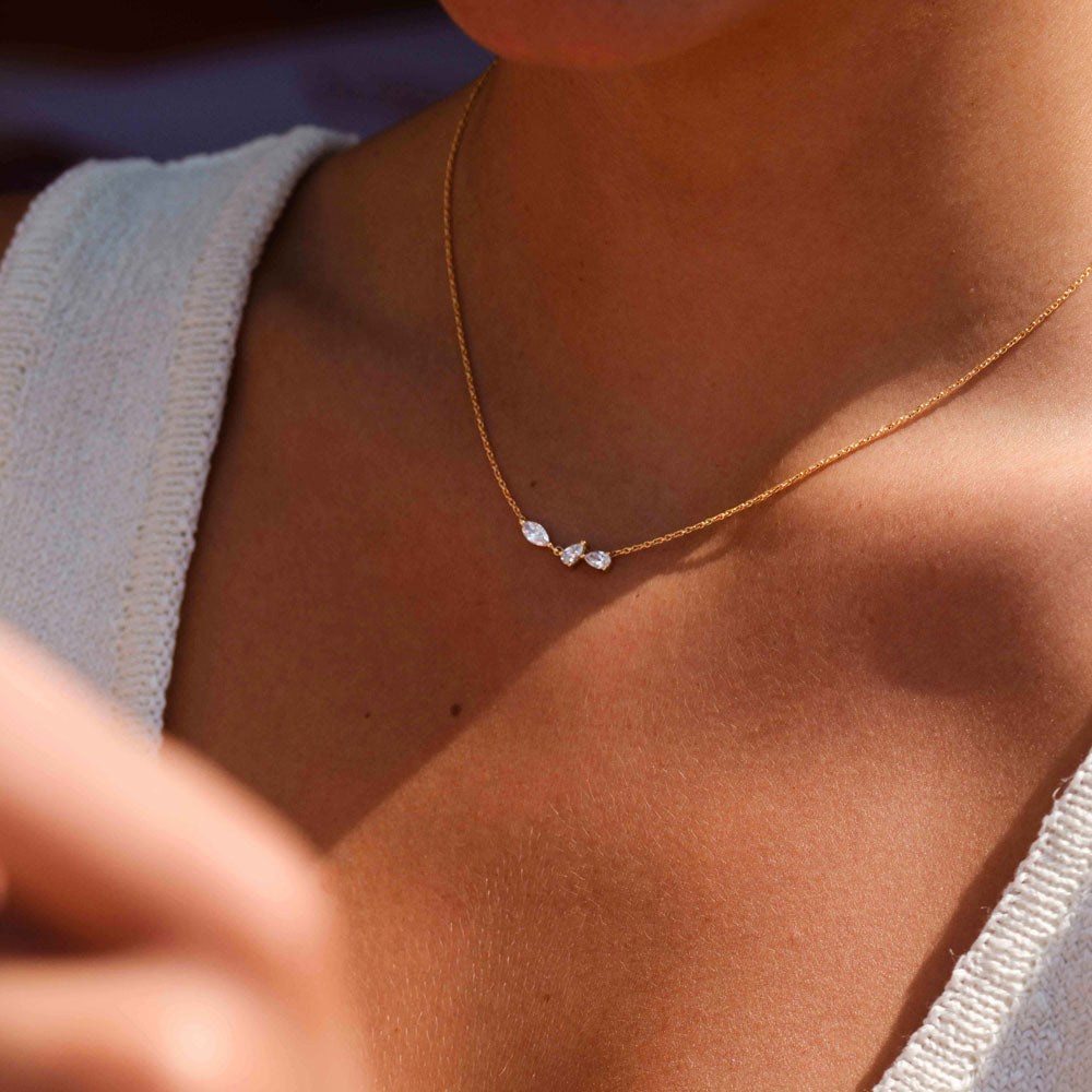 0.48 TCW Pear & Marquise Shape Moissanite Three Stone Necklace