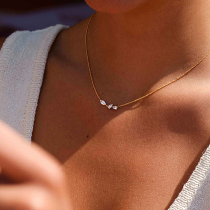 0.48 TCW Pear & Marquise Shape Moissanite Three Stone Necklace