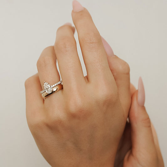 1.25 CT Pear Pave Moissanite Engagement Ring