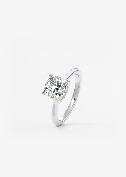 Cushion Hidden Halo/ Cathedral Lab Grown Diamond Engagement Ring