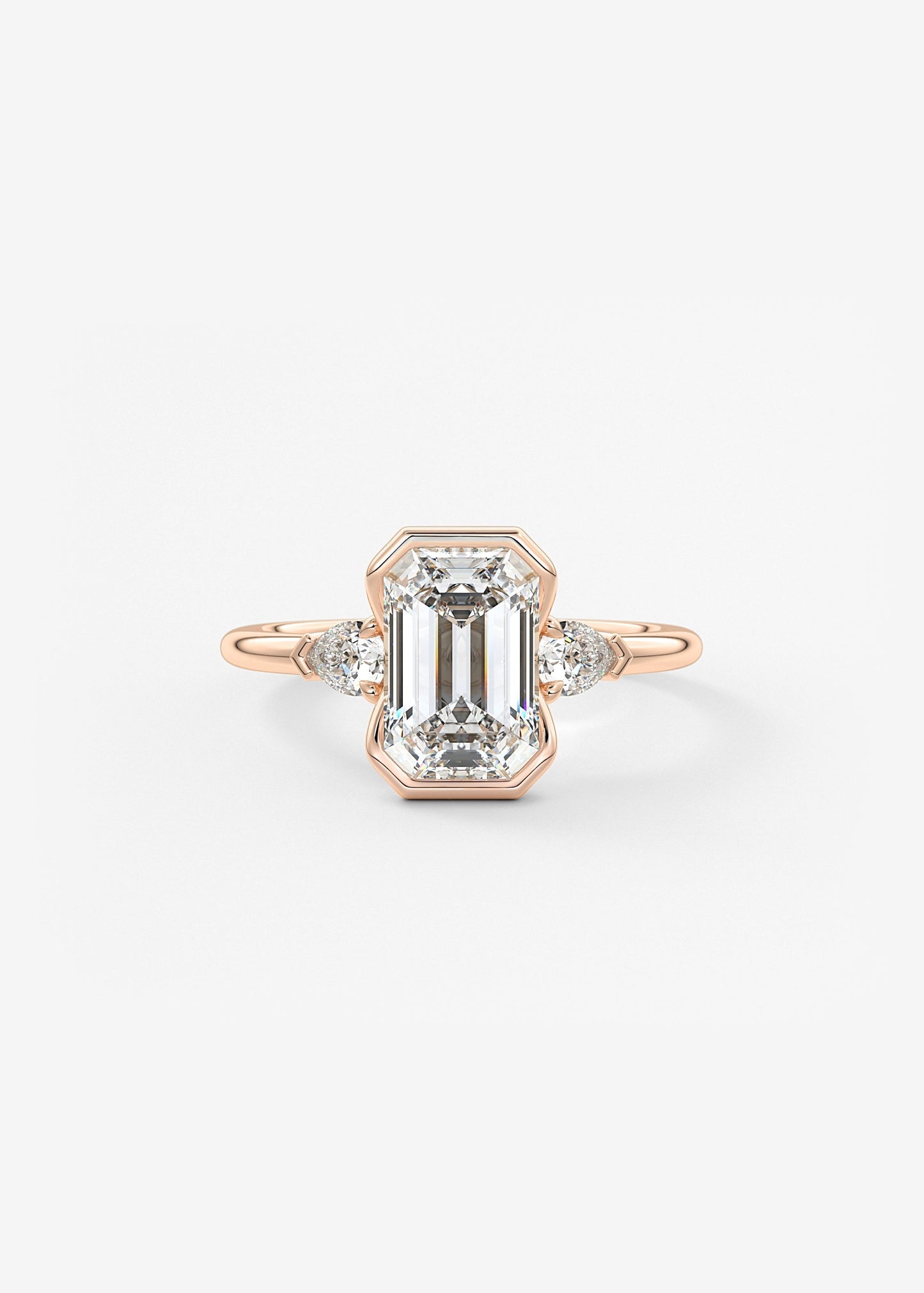 Emerald Three Stone Bezel Lab Grown Diamond Engagement Ring