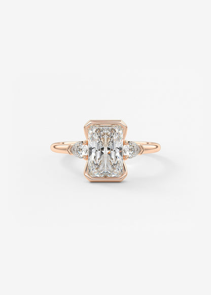 Radiant Three Stone Bezel Lab Grown Diamond Engagement Ring