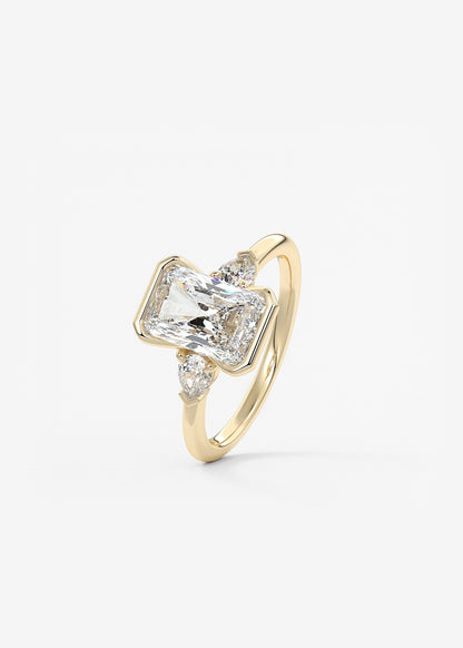 Radiant Three Stone Bezel Lab Grown Diamond Engagement Ring