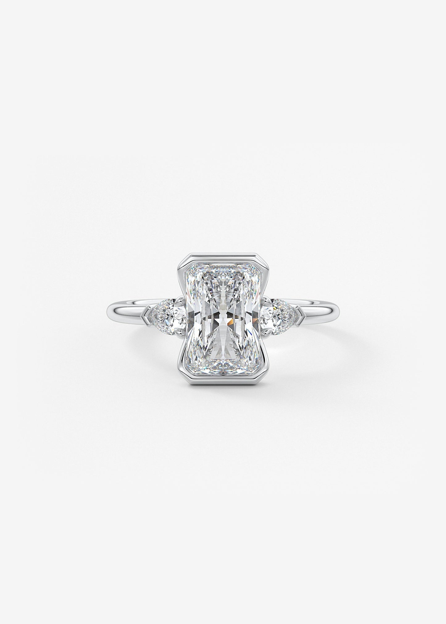 Radiant Three Stone Bezel Lab Grown Diamond Engagement Ring
