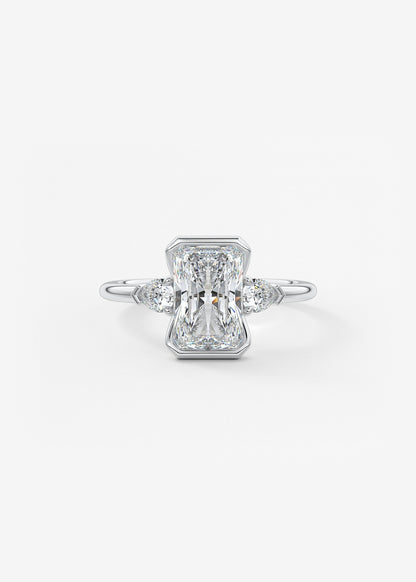 Radiant Three Stone Bezel Lab Grown Diamond Engagement Ring