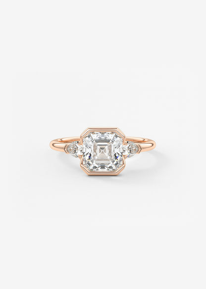 Asscher Three Stone Bezel Lab Grown Diamond Engagement Ring