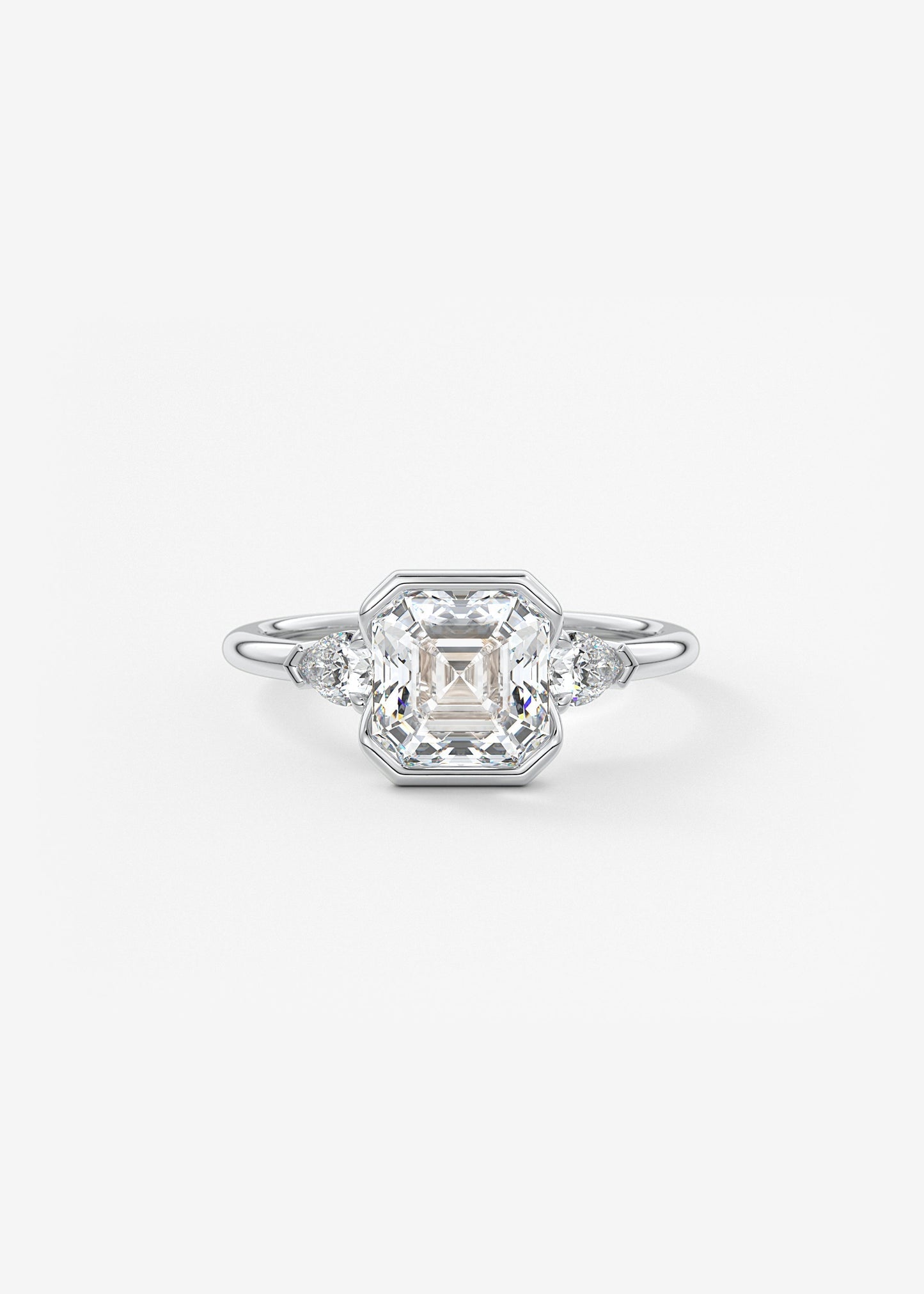 Asscher Three Stone Bezel Lab Grown Diamond Engagement Ring