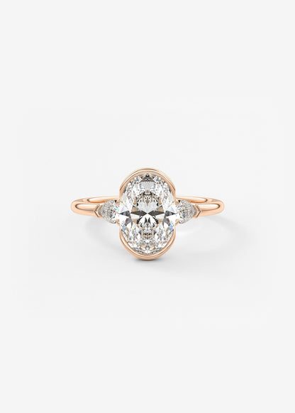 Oval Three Stone Bezel Lab Grown Diamond Engagement Ring