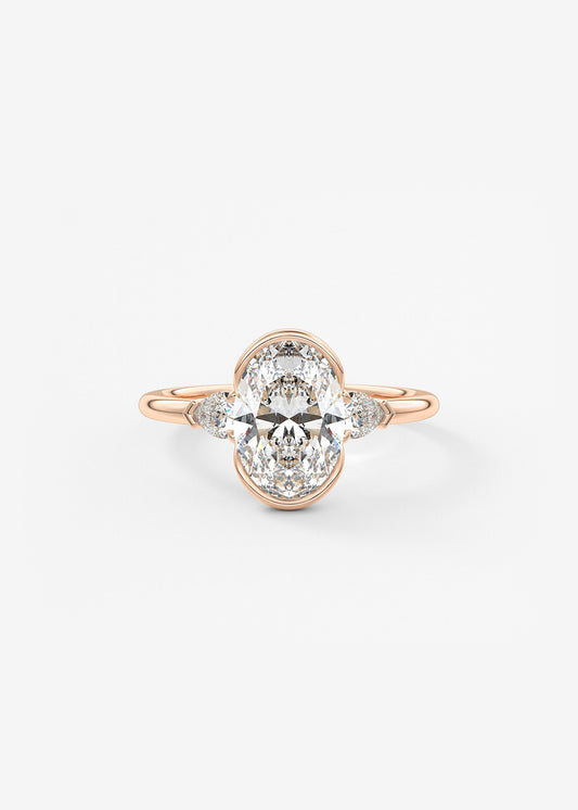Oval Three Stone Bezel Lab Grown Diamond Engagement Ring