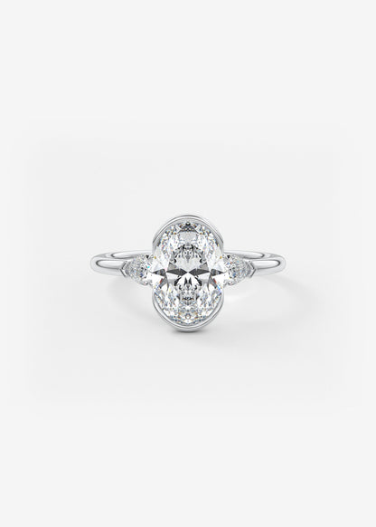 Oval Three Stone Bezel Lab Grown Diamond Engagement Ring
