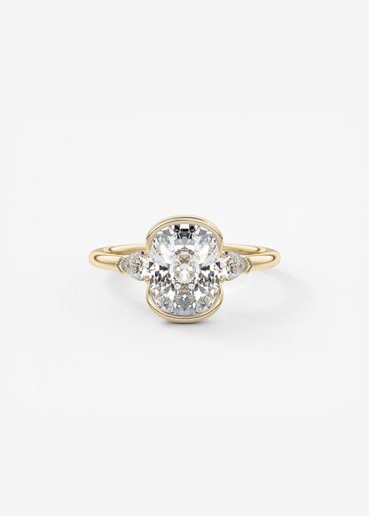 Elongated Cushion Three Stone Bezel Lab Grown Diamond Engagement Ring