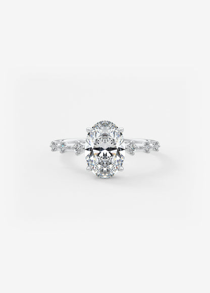 Oval Dainty Pave Lab Grown Diamond Engagement Ring