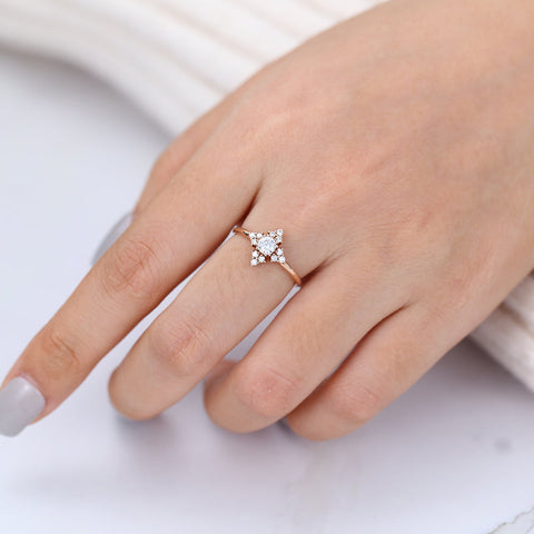 0.22 CT Round Shaped Moissanite Cluster Engagement Ring