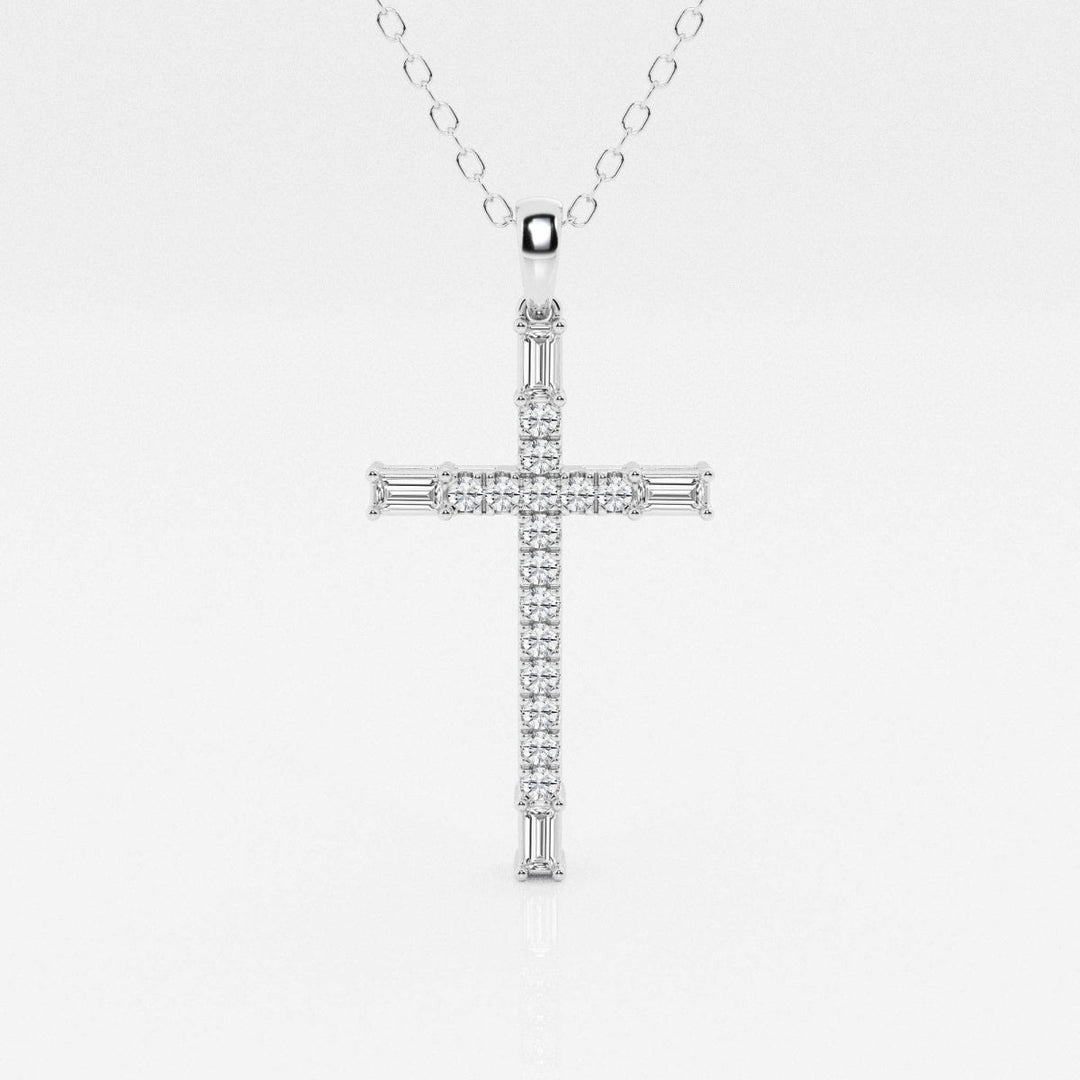 0.24 TCW Round & Baguette Shape Moissanite Cross Pendant Necklace